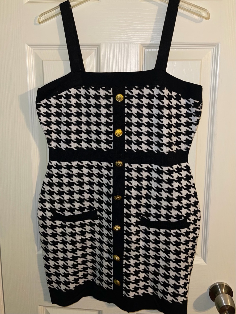 Black and White Houndstooth Knit Dress - XL